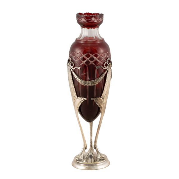 Vaso in vetro molato e colorato  (inizio XX Sec.)  - Asta Dipinti Antichi e Fine Art - Colasanti Casa d'Aste