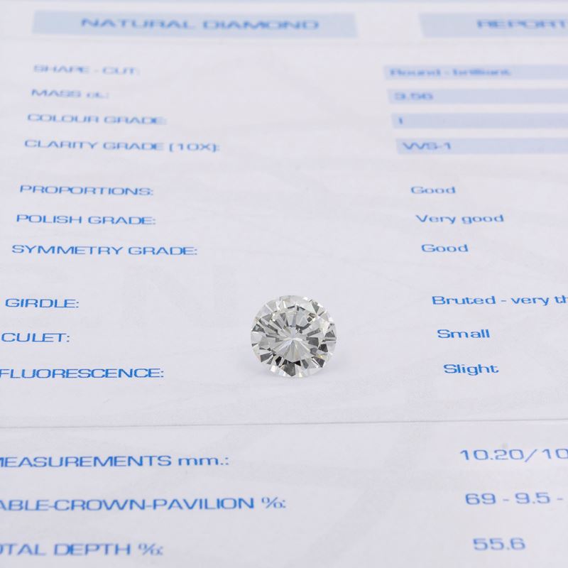 Diamante Naturale Sciolto Taglio Brillante Ct 3,56