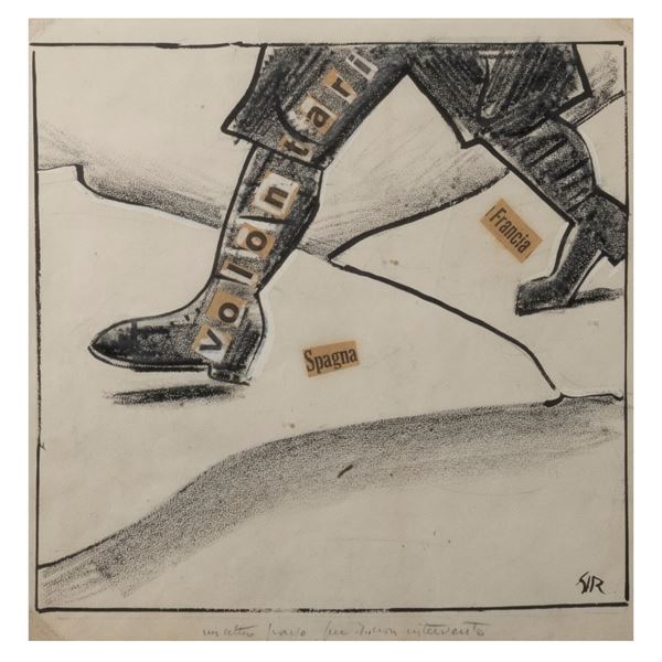 Mario Sironi - Studio per l'illustrazione "Un atteso passo per il non intervento"