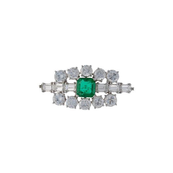 Elemento per un anello in platino con smeraldo e diamanti  - Asta Gioielli e Orologi - Colasanti Casa d'Aste