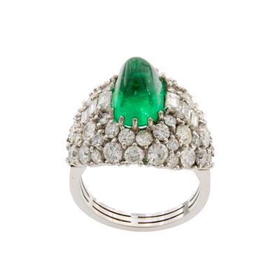 Anello in Oro Bianco 18kt e Smeraldo Colombiano Naturale