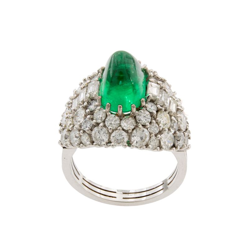 Anello in Oro Bianco 18kt e Smeraldo Colombiano Naturale