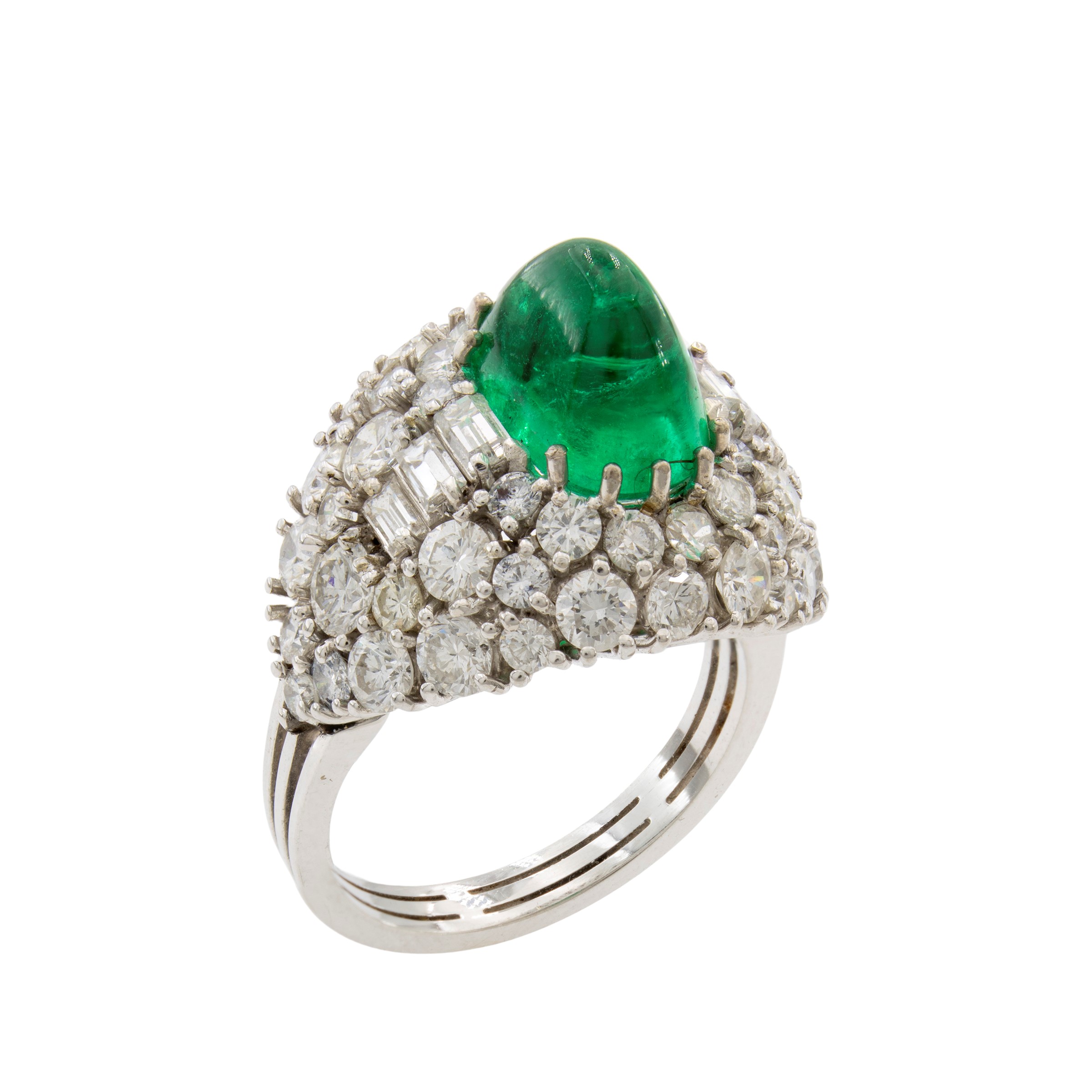 Anello in Oro Bianco 18kt e Smeraldo Colombiano Naturale