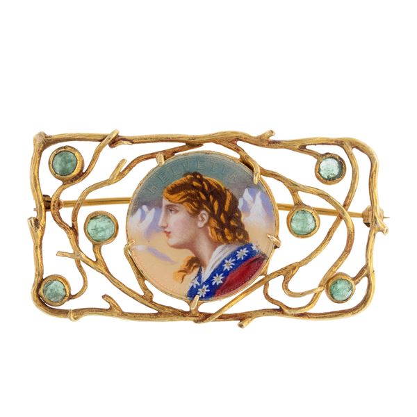 18kt yellow gold brooch with 20 Swiss Francs coin