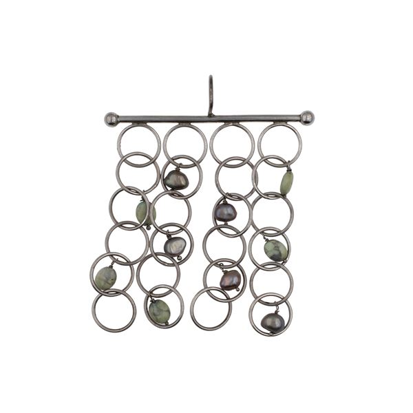 925 silver, mother pearl and hard stones vintage bijou pendant  - Auction Bijoux e Fashion Vintage Web Only  - Colasanti Casa d'Aste