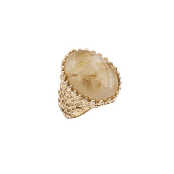 Raspini vintage bijou ring in golden metal and rutilated quartz