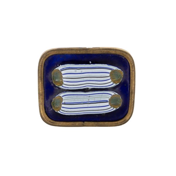 Golden metal and polychrome enamel vi ntage bijou brooch