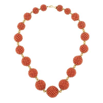 Collana in Oro Giallo 18kt e Sfere in Corallo Rosso Sardo