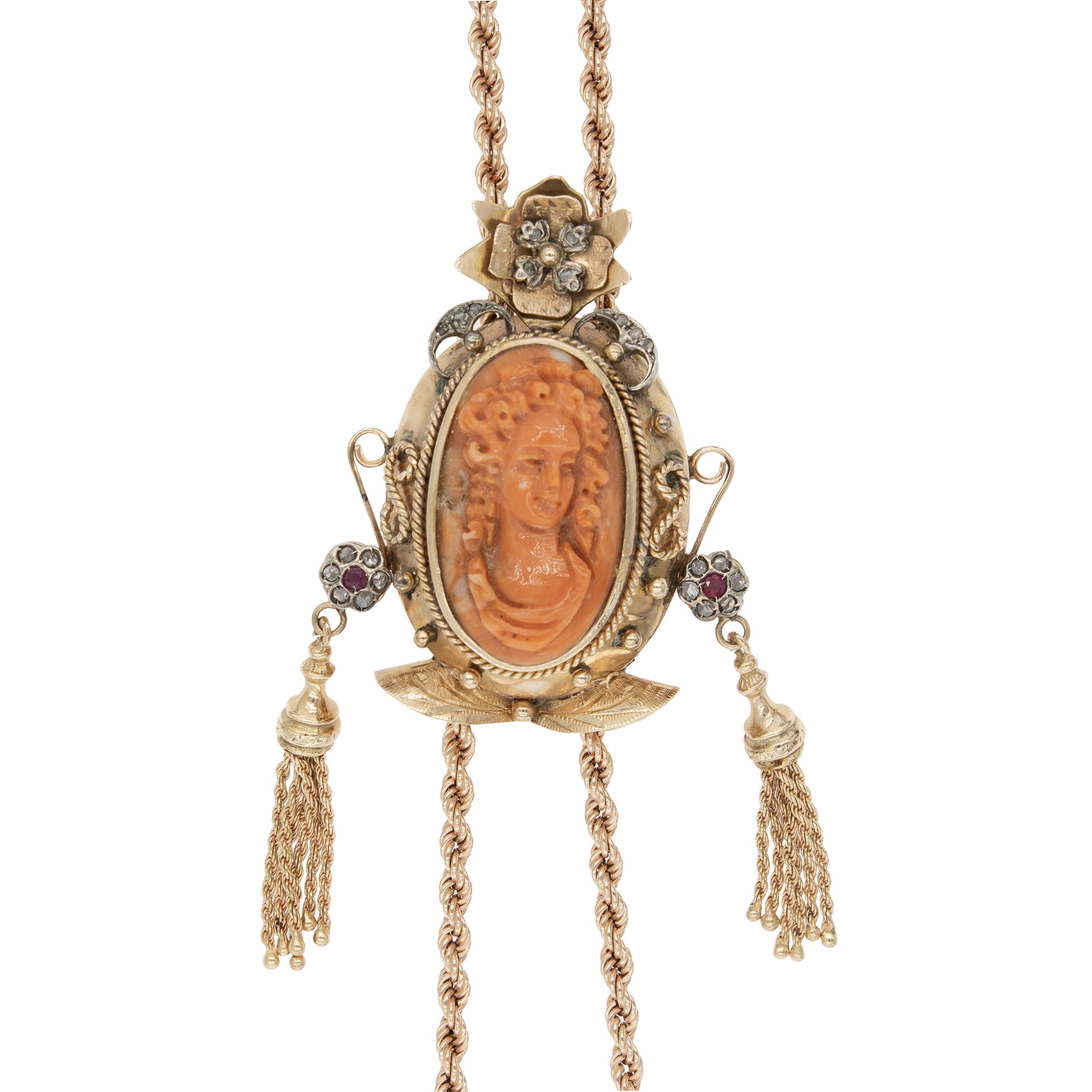 Collana Saliscendi in Oro Rosa 14kt con Cammeo Raffigurante Figura Femminile