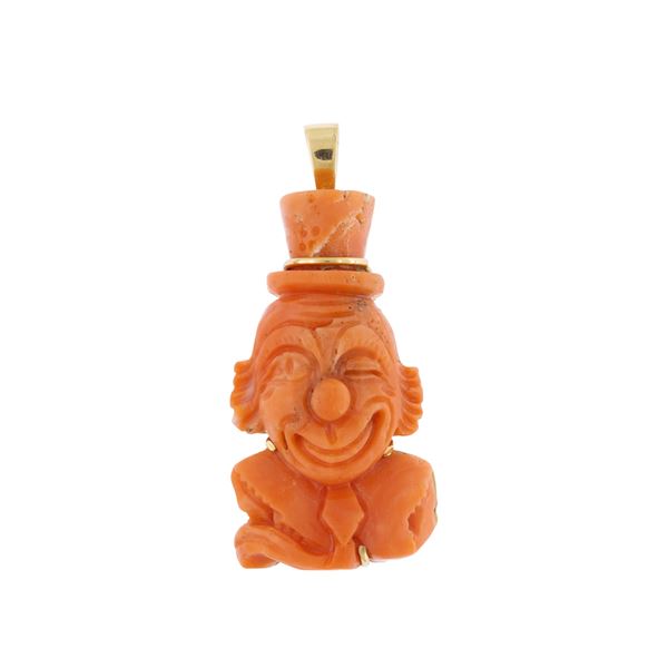 Coral clown shaped pendant brooch