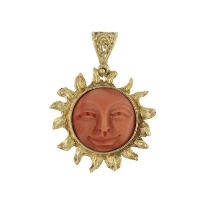 Pendente Sole in Oro Giallo 18kt e Corallo