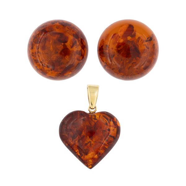 Pendente cuore in oro giallo 18kt e ambra sintetica