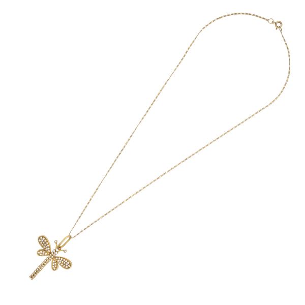 Pendente libellula in oro giallo 18kt e diamanti