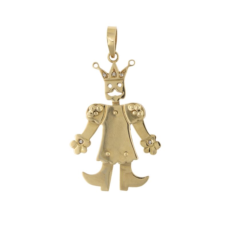 Pendente Re Snodato in Oro Giallo 18kt e Diamanti