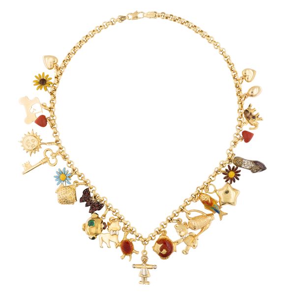 Unoaerre collana charms in oro giallo 18kt fogge e misure diverse