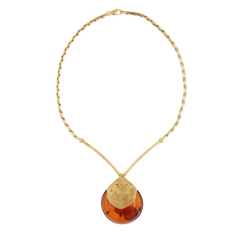 Collana in Oro Giallo 18kt e Ambra Naturale
