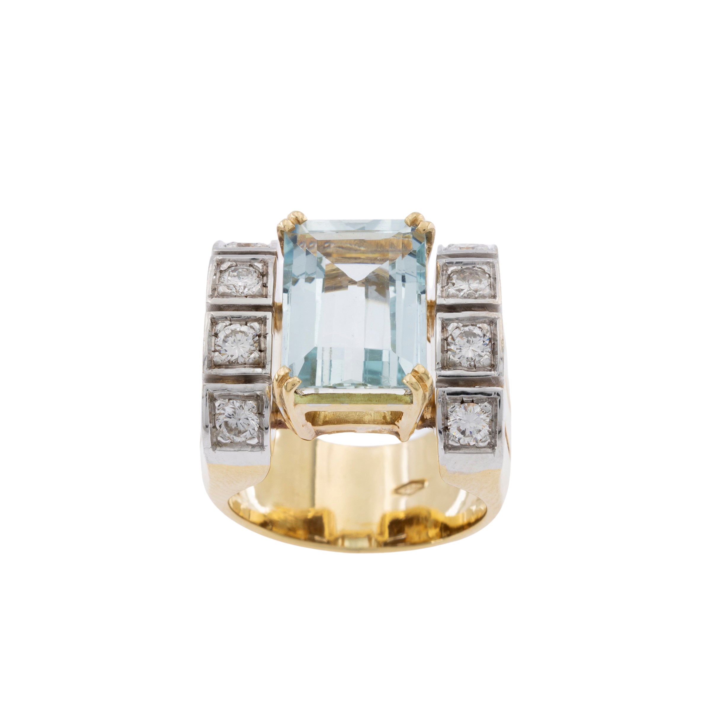 Anello in Oro a Due Colori 18kt con Acquamarina