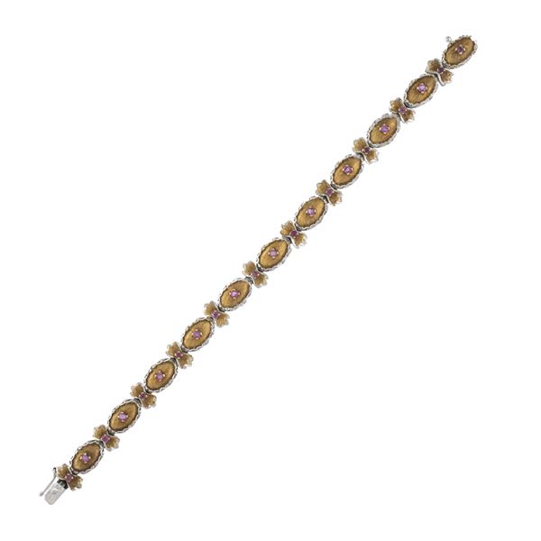 Bracciale in oro giallo satinato e bianco 18kt