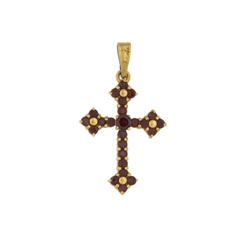 Pendente Croce in oro giallo 18kt e granati tondi
