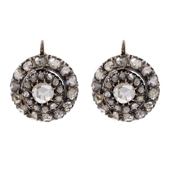 Antique silver, gold and diamond roses leverback earrings