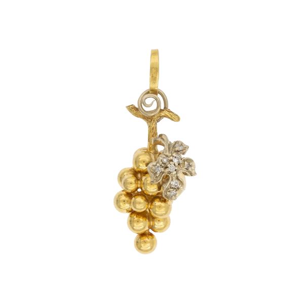 Pendente grappolo di uva in oro giallo e bianco 18kt con diamanti
