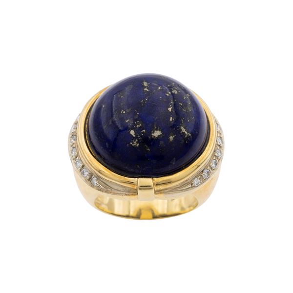 Anello in oro giallo 18kt lapislazzulo e diamanti