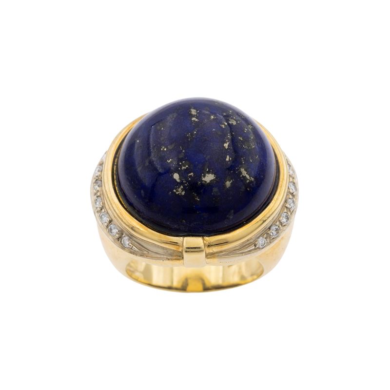 Anello in Oro Giallo 18kt Lapislazzulo e Diamanti