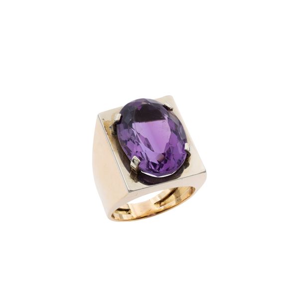 Anello in oro a due colori 18kt con ametista