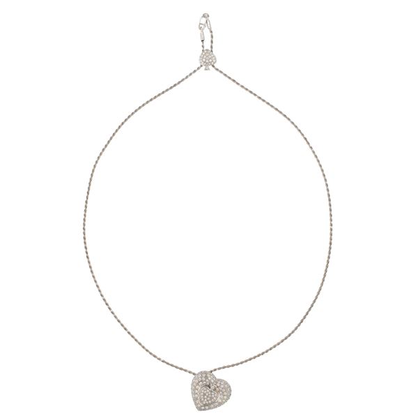 Collana saliscendi con cuore e picche in oro bianco 18kt e diamanti