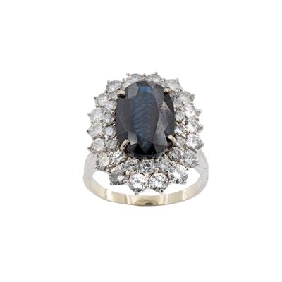 Anello in Oro Bianco 18kt Zaffiro Naturale e Diamanti