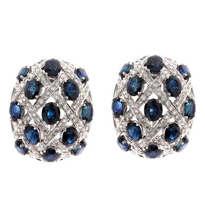 Orecchini a Lobo in Oro Bianco 18kt Zaffiri e Diamanti