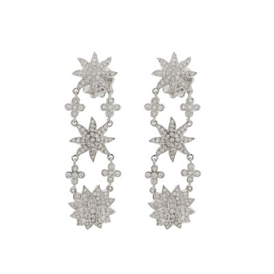 Orecchini Stelle Pendenti in Oro Bianco 18kt e Diamanti