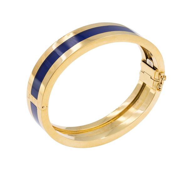 Bracciale a manetta in oro giallo 18kt e smalto blu