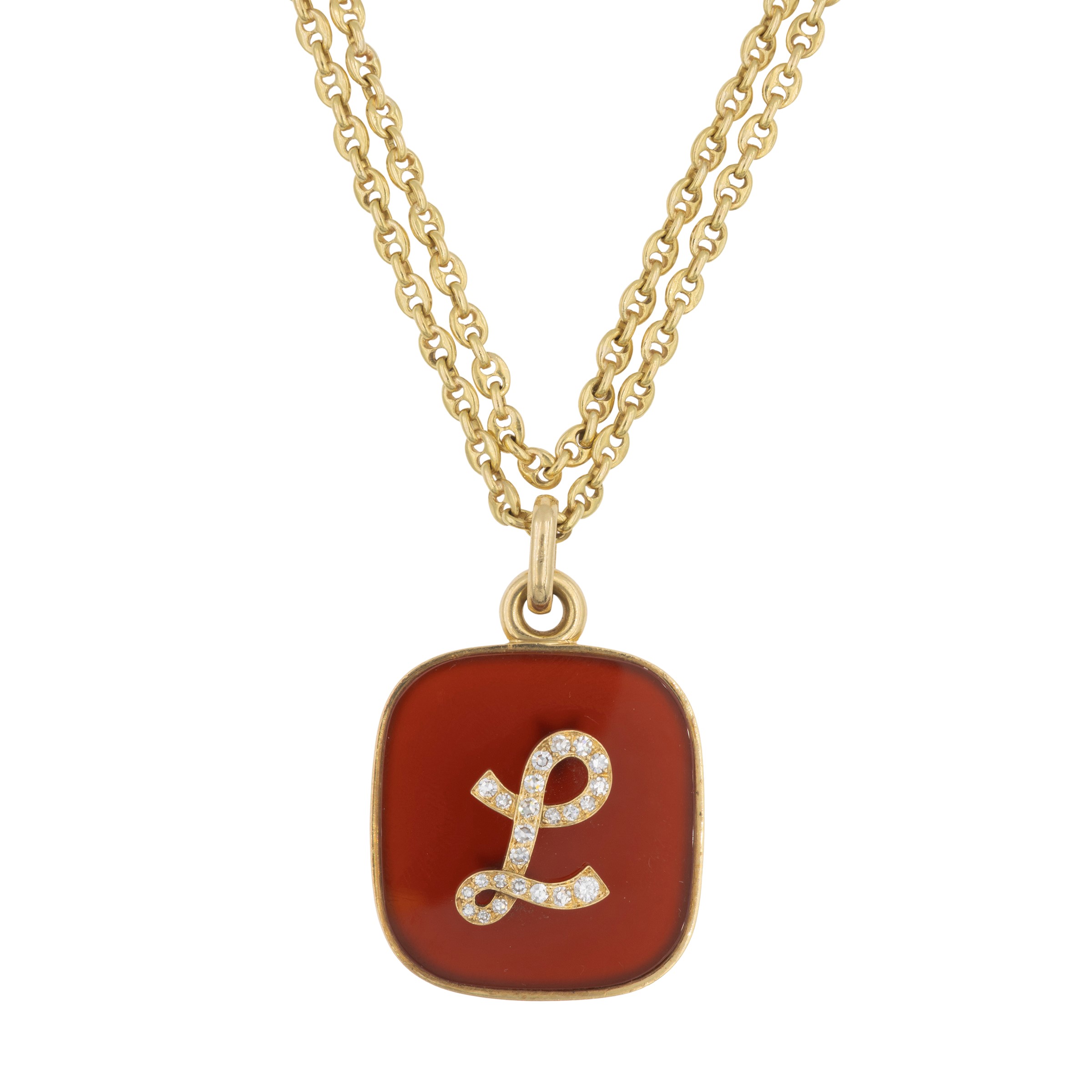 Lunga Collana in Oro Giallo 18kt e Pendente con Lettera L