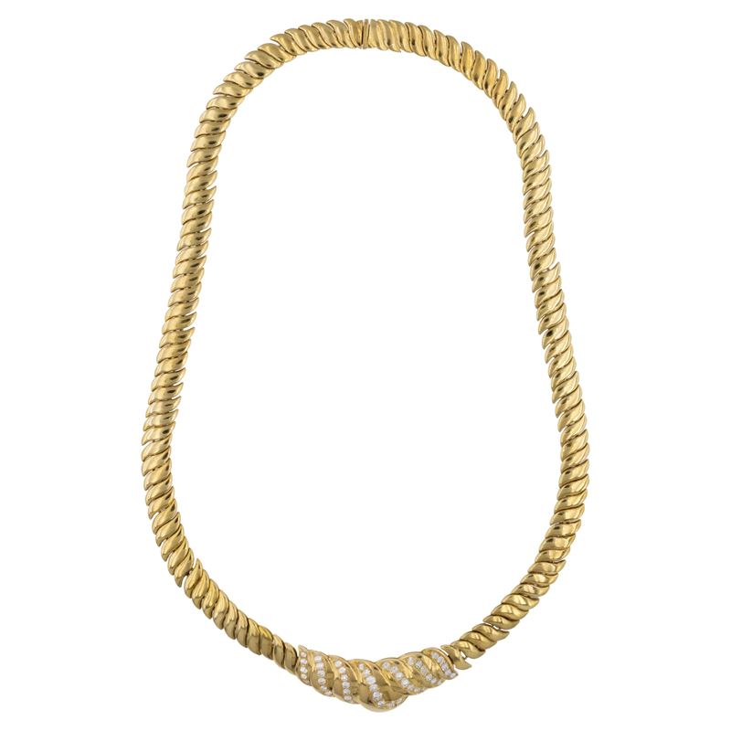 Collana Onde in Oro Giallo 18kt e Diamanti