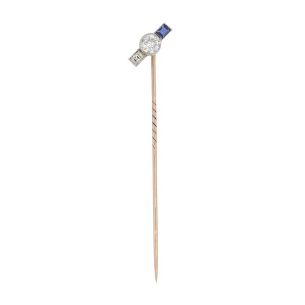 Antique gold, silver diamond and sapphire pin
