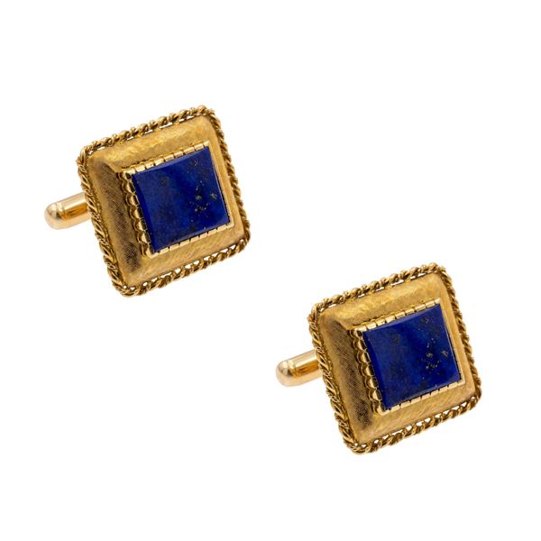 Gemelli in oro giallo satinato 18kt e lapislazzulo