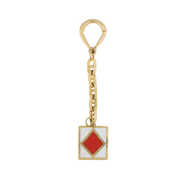 Portachiavi in oro giallo 18kt e smalto policromo