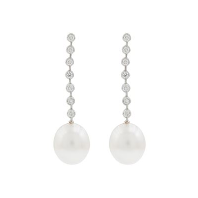 Orecchini Pendenti in Oro Bianco 18kt Diamanti e Perle South Sea