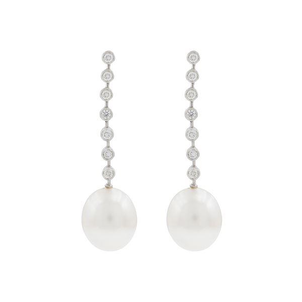 Orecchini pendenti in oro bianco 18kt diamanti e perle South Sea