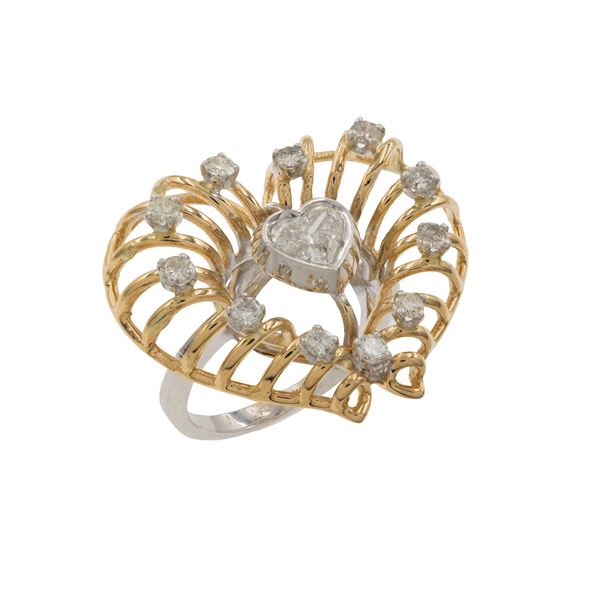 Anello a cuore in oro a due colori 18kt  - Asta Gioielli e Orologi - Colasanti Casa d'Aste
