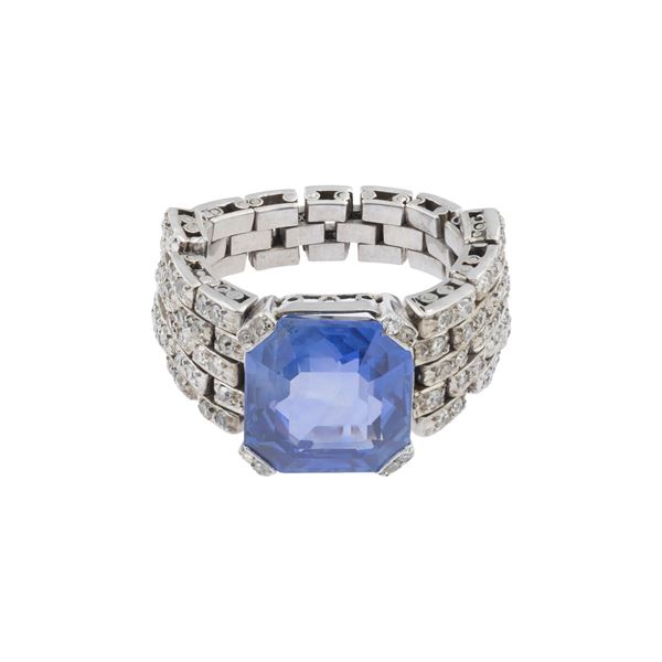 Anello in platino con zaffiro Ceylon naturale