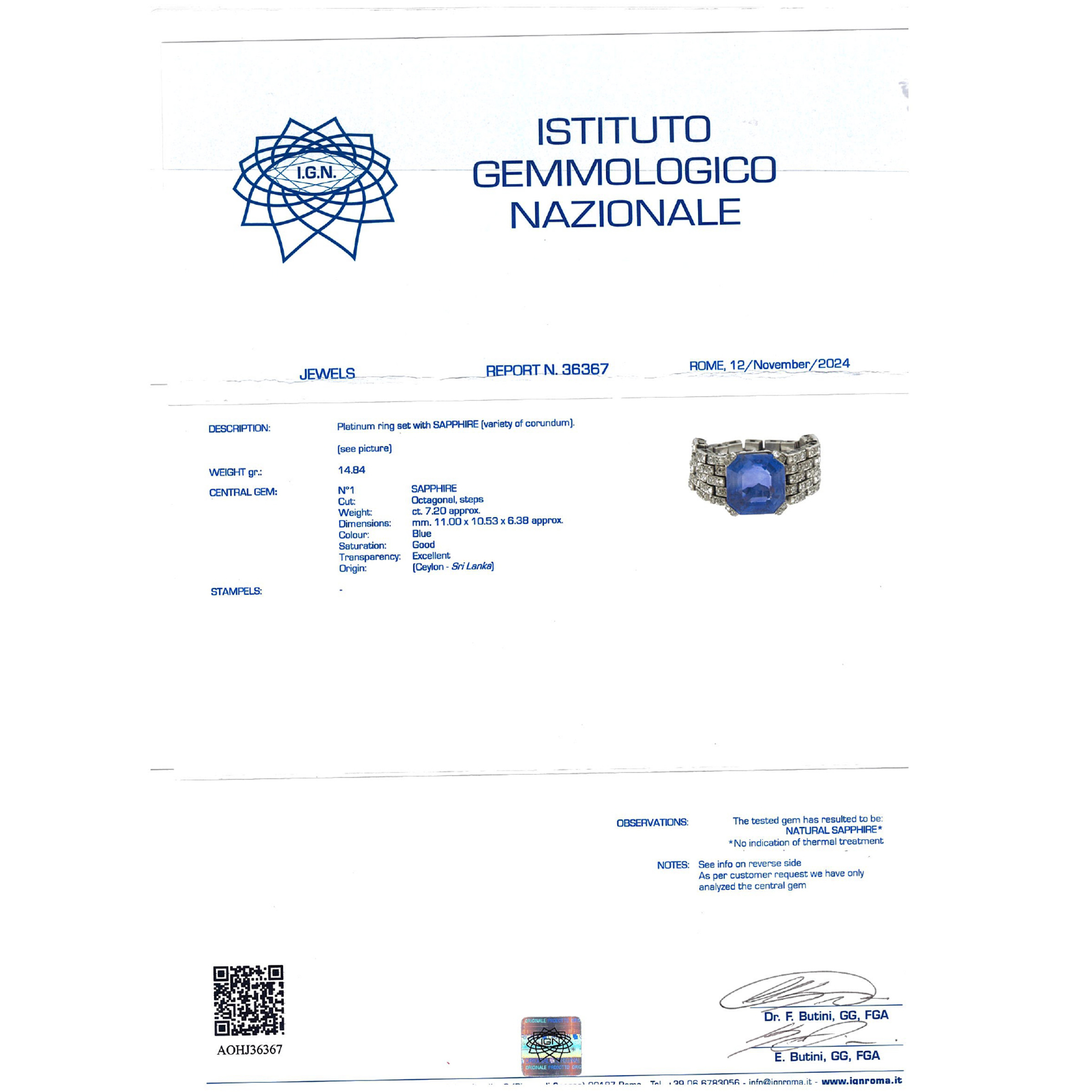 Anello in platino con zaffiro Ceylon naturale