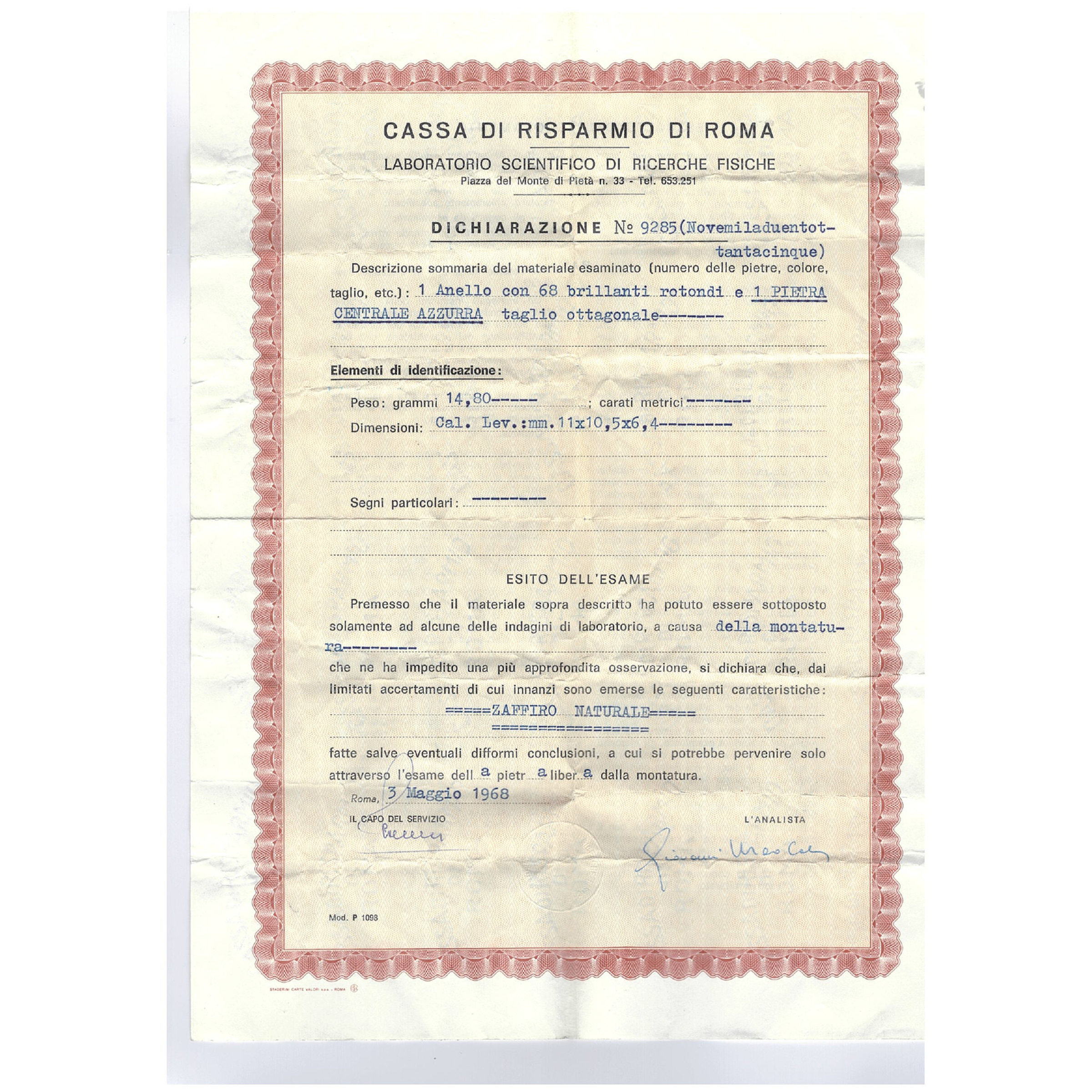 Anello in platino con zaffiro Ceylon naturale