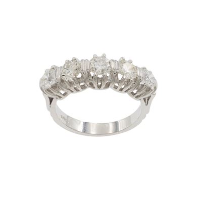 Anello Riviere in Oro Bianco 18kt e Cinque Diamanti
