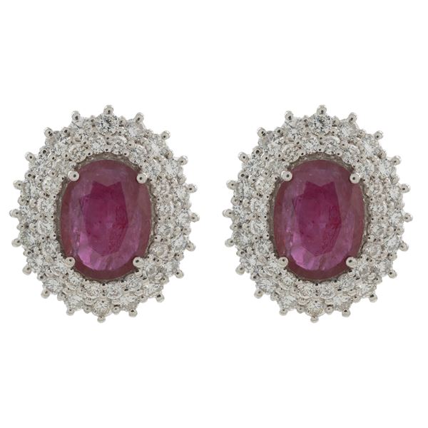 18kt white gold natural rubies and diamonds lobe earrings