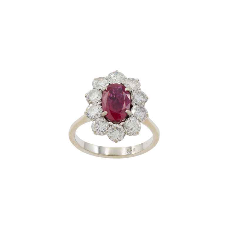 Anello in Oro Bianco 18kt Rubino Birmano Naturale