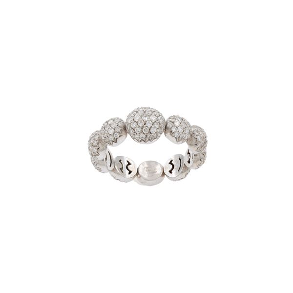 Anello sfere in oro bianco 18kt e diamanti