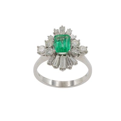 Anello in Oro Bianco 18kt Smeraldo Naturale e Diamanti