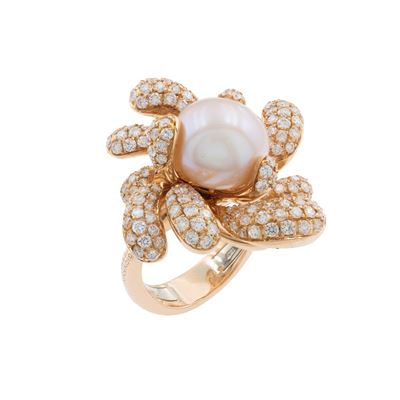 Anello Fiore in Oro Rosa Perla e Diamanti